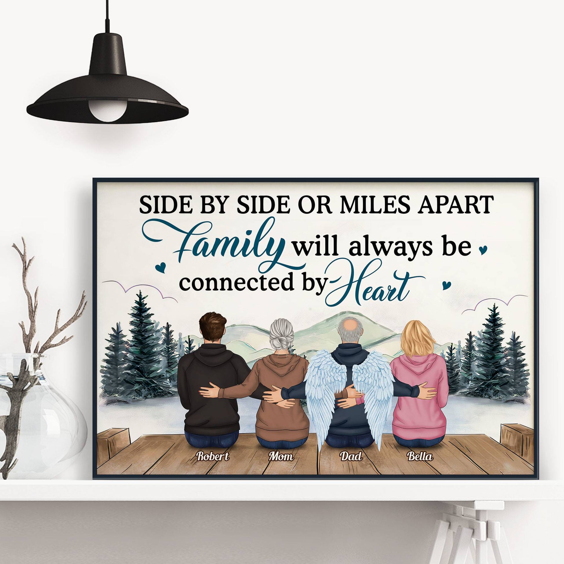 Side By Side Or Miles Apart, Family Connected By Heart - Personalized Poster / Canvas - Mothers Day Gift, Fathers Day Gift For Family, Long Distance Family Gift