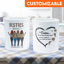 Side By Side Or Miles Apart Sisters Forever - Personalized Mug- Birthday Gift For Sisters, Sistas, Besties, BFF, Friends