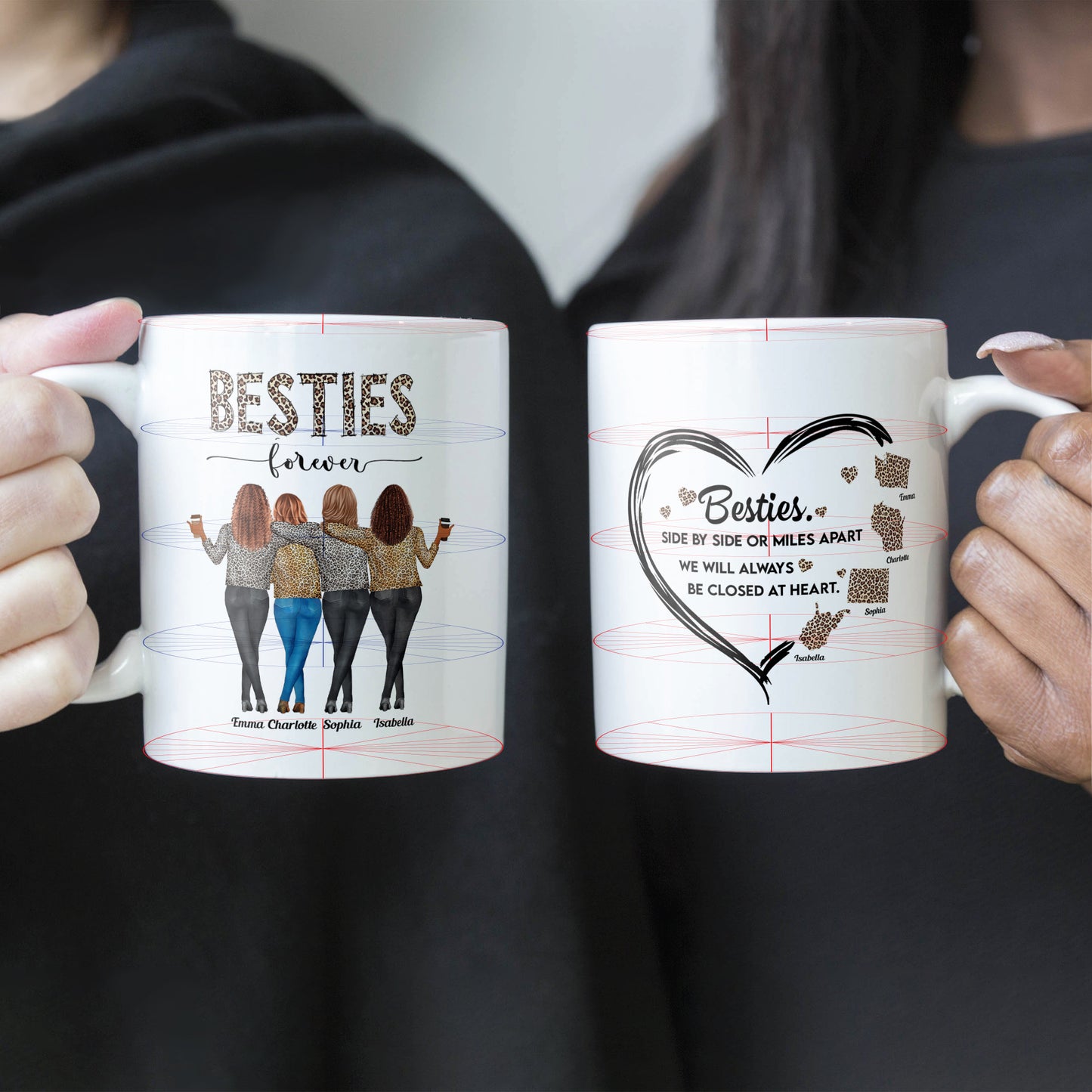 Side By Side Or Miles Apart Sisters Forever - Personalized Mug- Birthday Gift For Sisters, Sistas, Besties, BFF, Friends