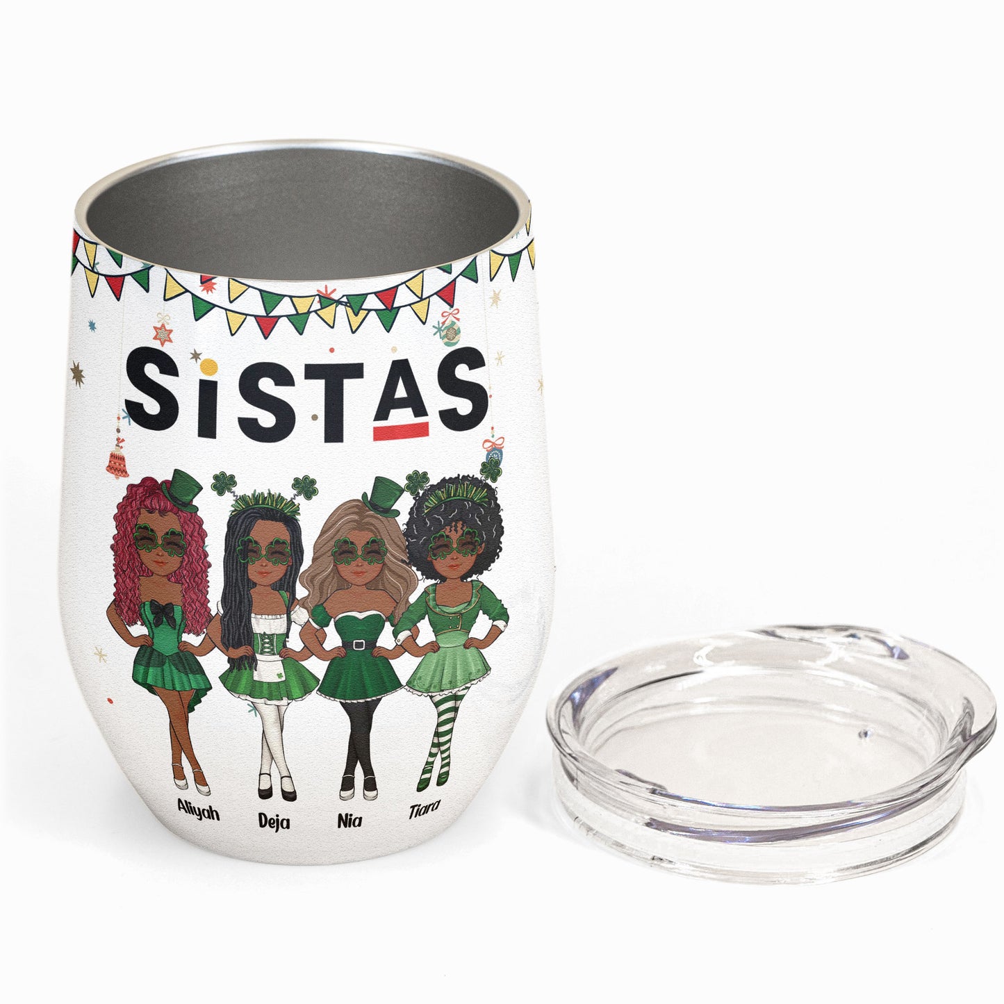 Sistas For Life - Personalized Wine Tumbler - St Patrick's Day Gift For Sistas, Sisters, Irish People