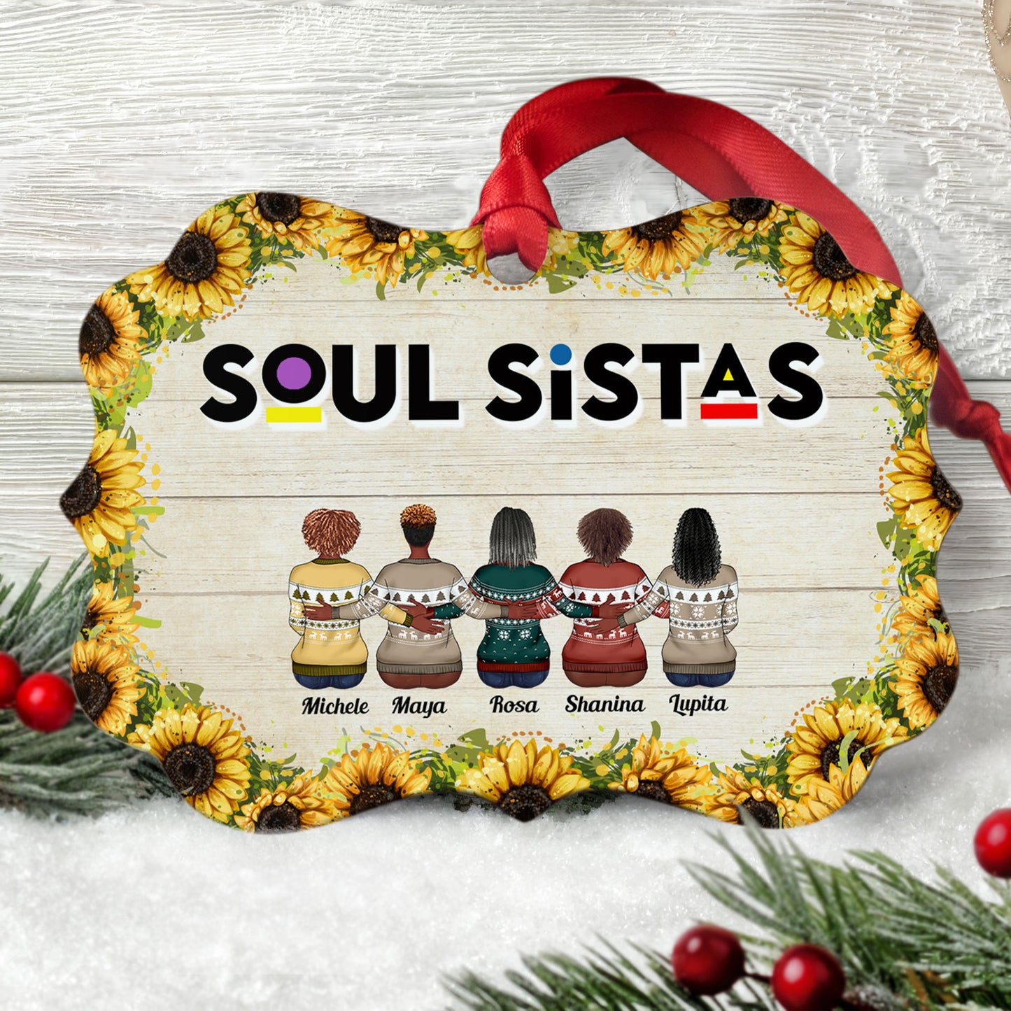 Sistas Forever - Personalized Aluminum Ornament - Christmas Gift Black Cultured Ornament For Friends And Siblings