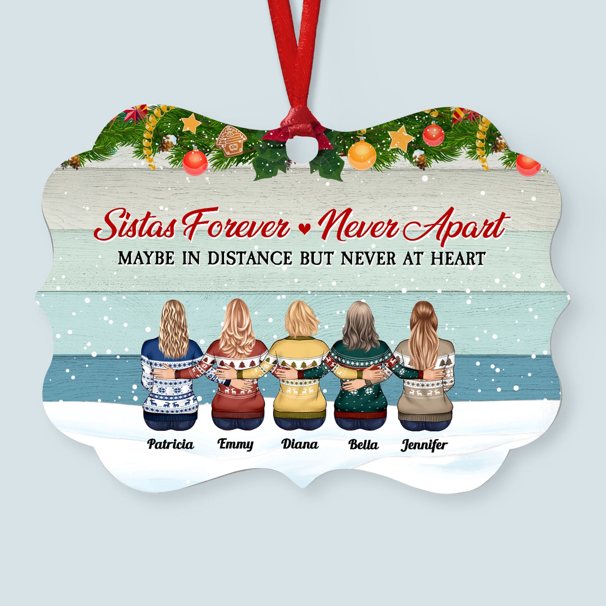Sistas Never Apart - Personalized Aluminum Ornament - Christmas Gift For Sisters, Besties, Family - Family Hugging