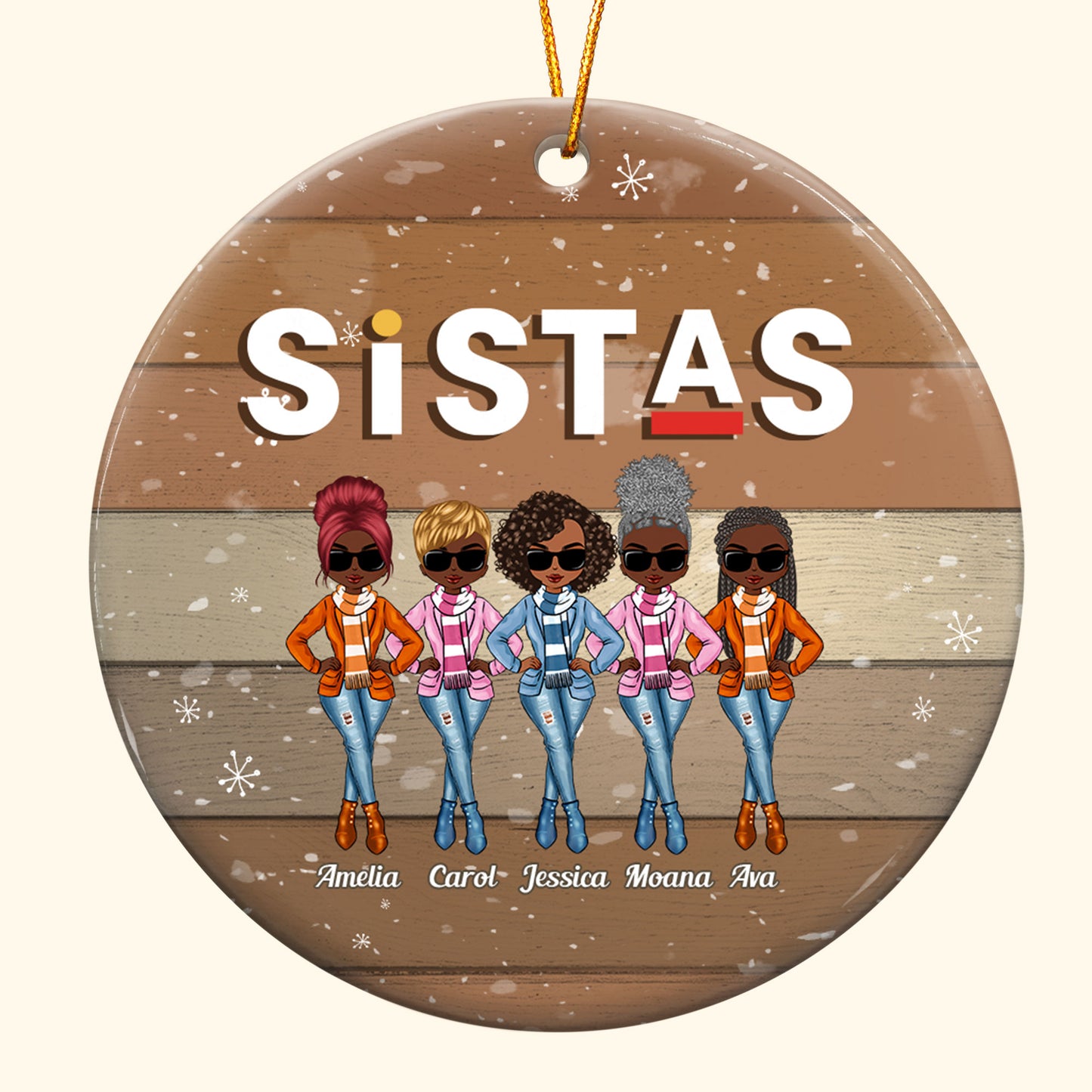 Sistas - Personalized Ceramic Ornament - Christmas Gift For Black Sisters