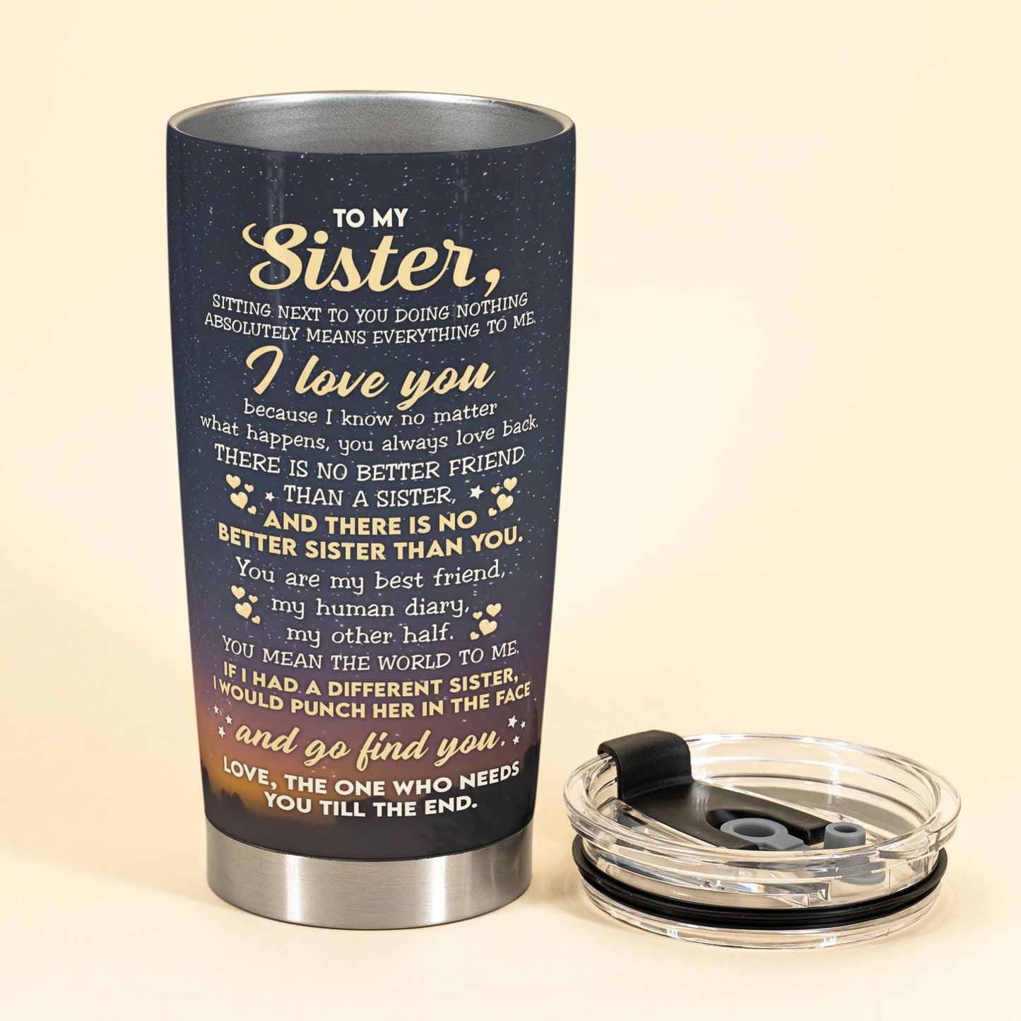 Sister We Never Walk Alone - Personalized Tumbler Cup - Gift For Sisters - Girl Back Sitting