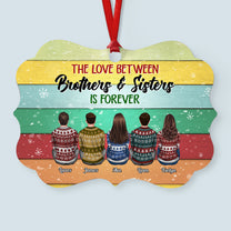 Sisters And Brothers Connected By Heart - Personalized Aluminum/Wooden Ornament - Ugly Christmas Sweater Sitting