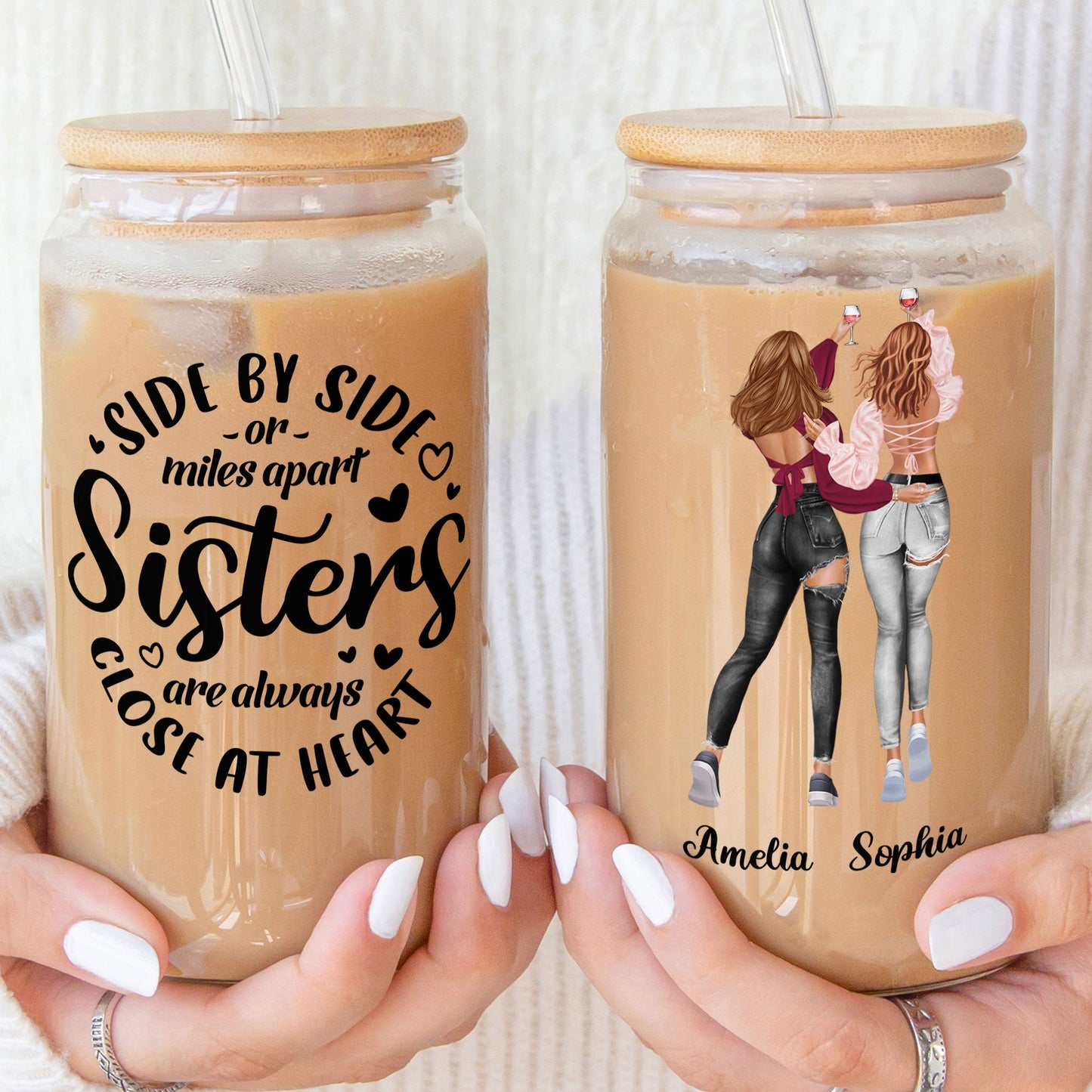 Sisters Are Always Close At Heart Gift For Friends - Personalized Clear Glass Cup