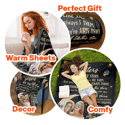 Sisters Are Like Stars - Personalized Photo Blanket