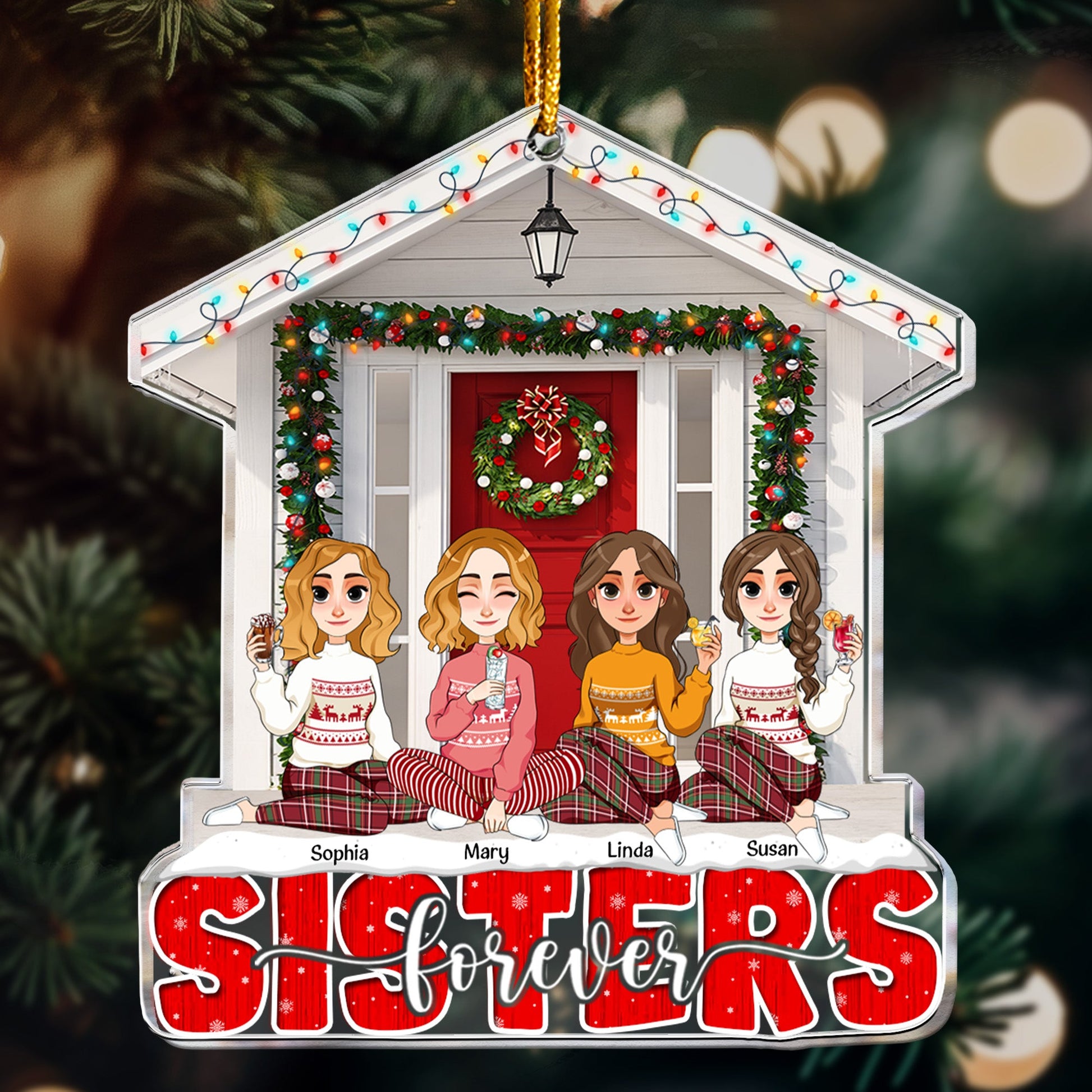 Sisters Forever Friends Red Christmas - Personalized Acrylic Ornament