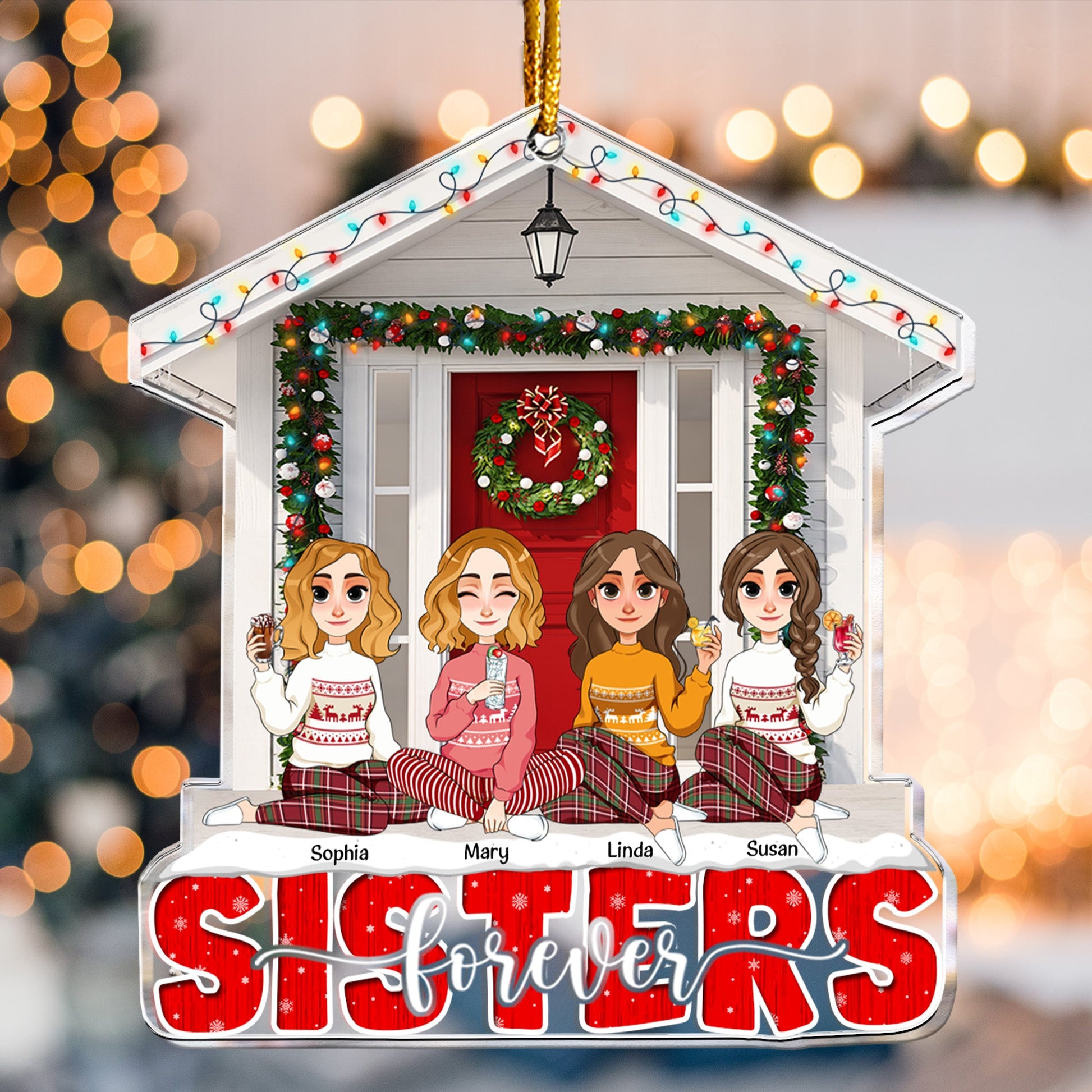 Sisters Forever Friends Red Christmas - Personalized Acrylic Ornament