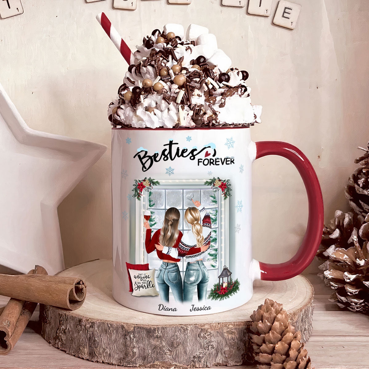 Sisters Forever Friendship Christmas - Personalized Accent Mug