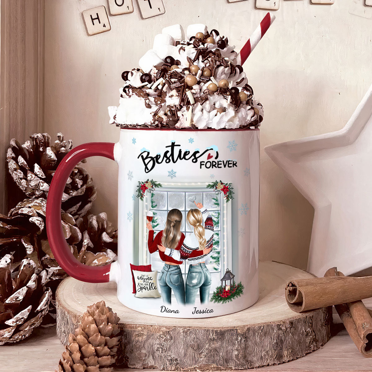 Sisters Forever Friendship Christmas - Personalized Accent Mug