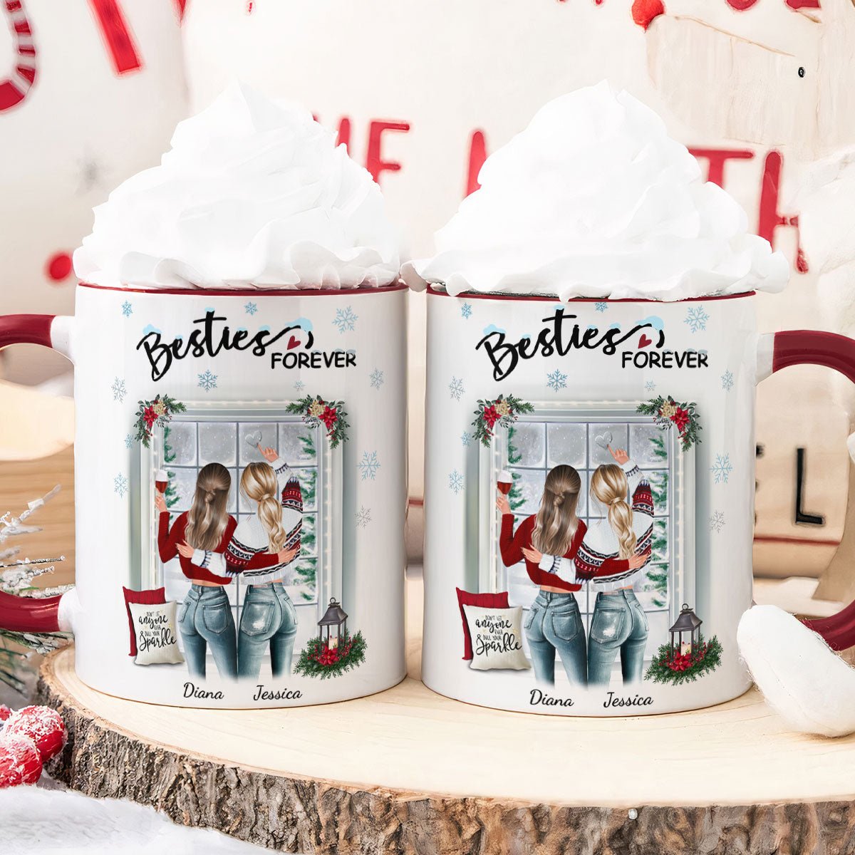 Sisters Forever Friendship Christmas - Personalized Accent Mug