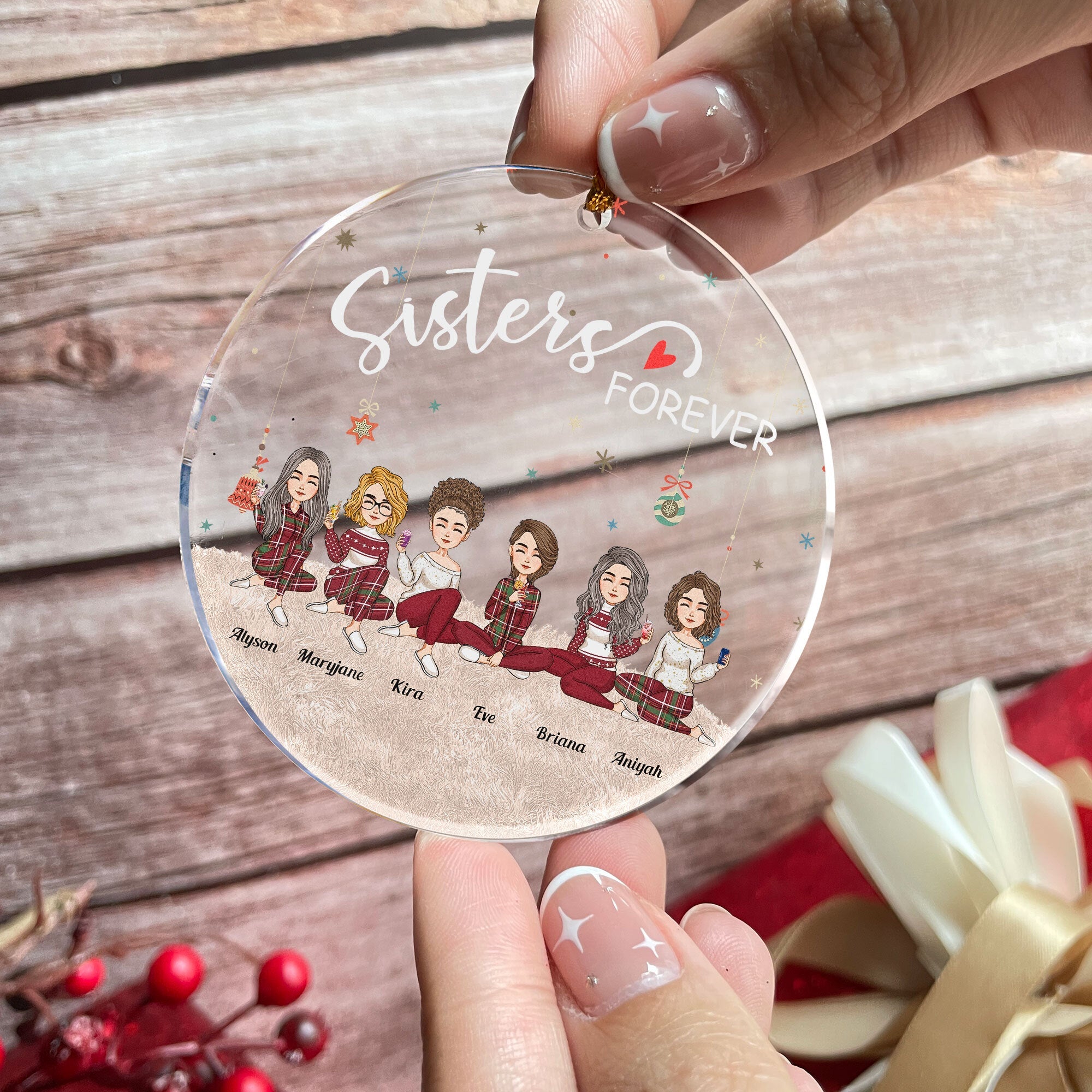 Sisters Forever - Personalized Circle Acrylic Ornament