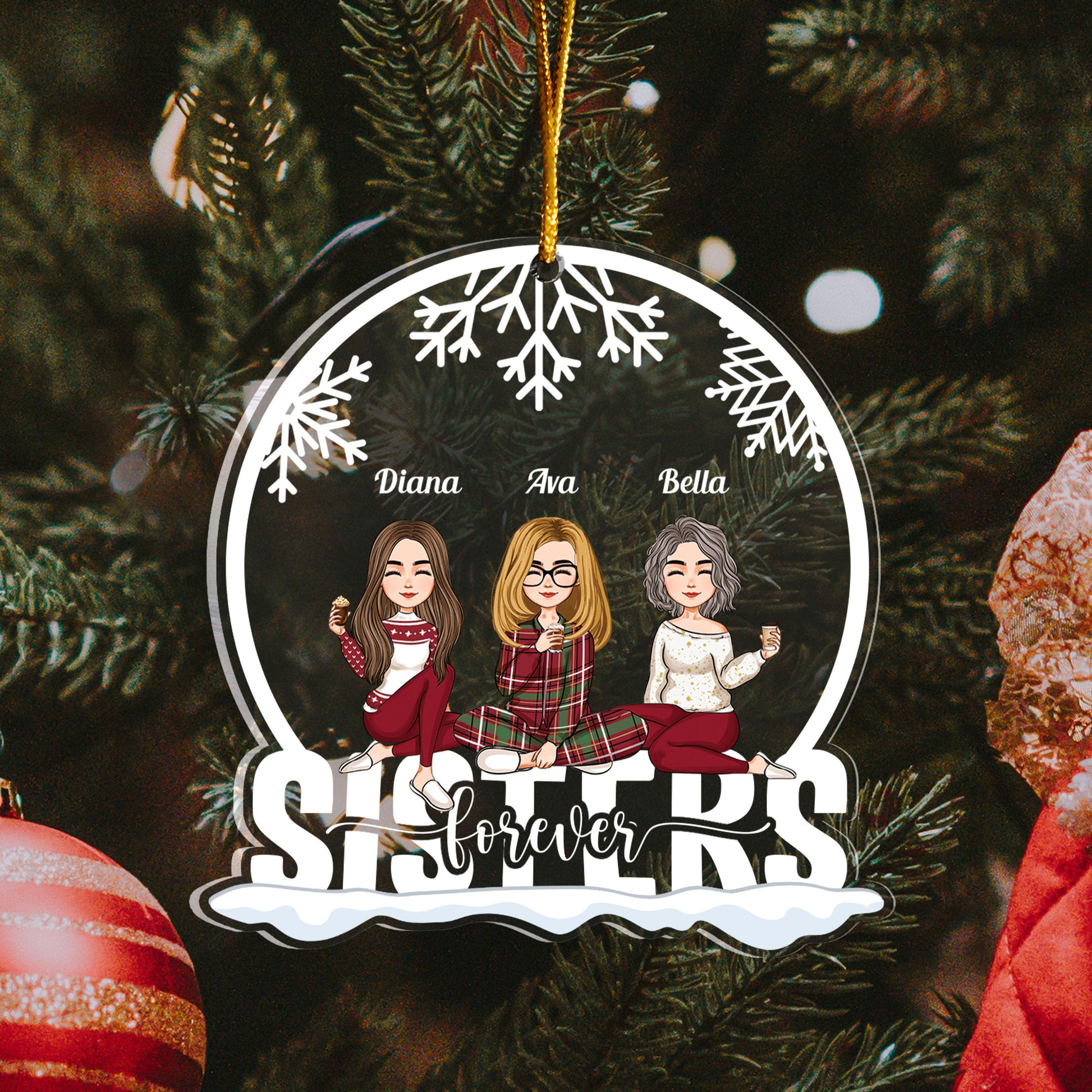 Sisters Forever - Personalized Custom Shaped Acrylic Ornament - Christmas Gift For Family, Sisters, Brothers