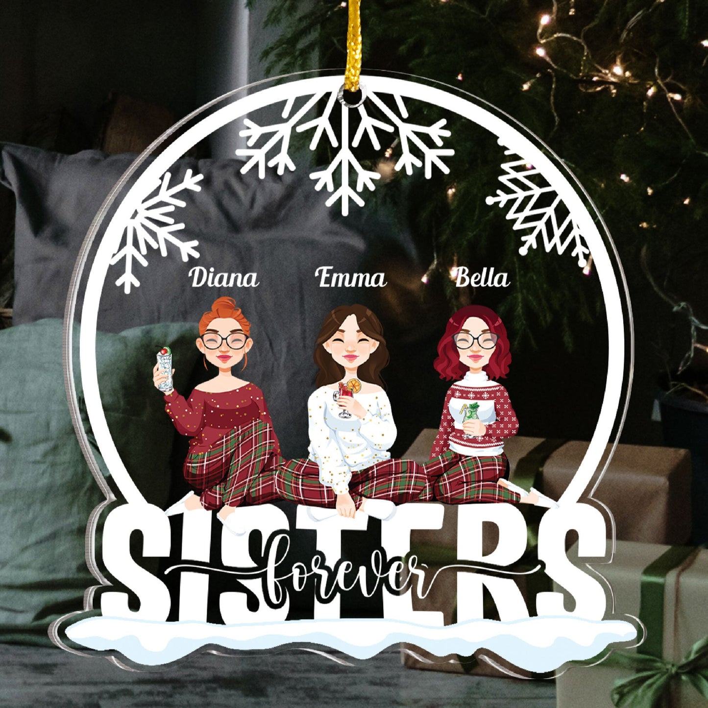 Sisters Forever (New Version) - Personalized Snow Globe Shaped Acrylic Ornament