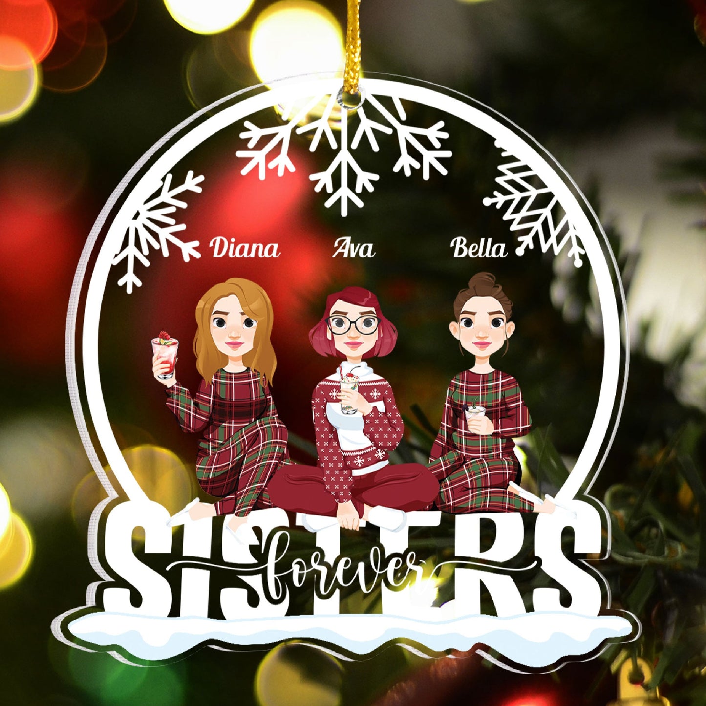 Sisters Forever (New Version) - Personalized Snow Globe Shaped Acrylic Ornament