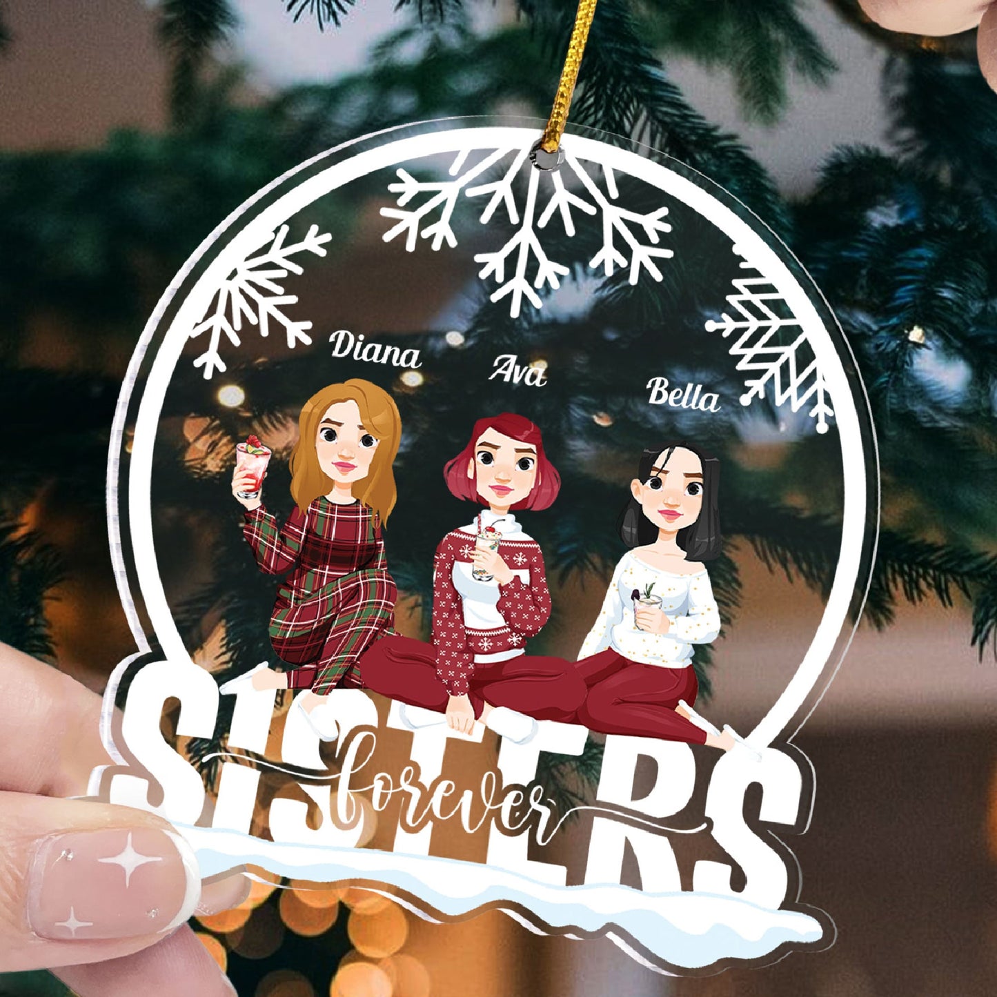 Sisters Forever (New Version) - Personalized Snow Globe Shaped Acrylic Ornament