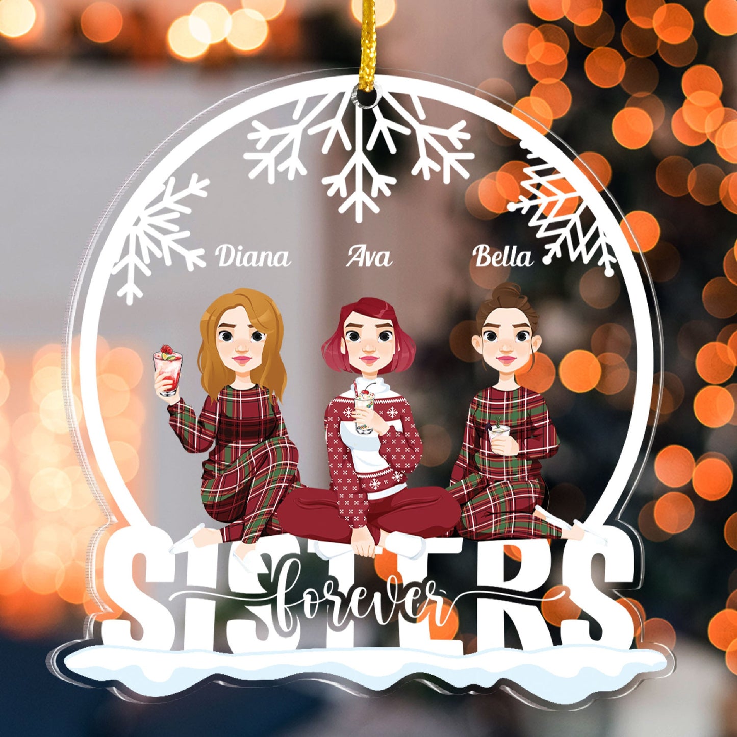 Sisters Forever (New Version) - Personalized Snow Globe Shaped Acrylic Ornament