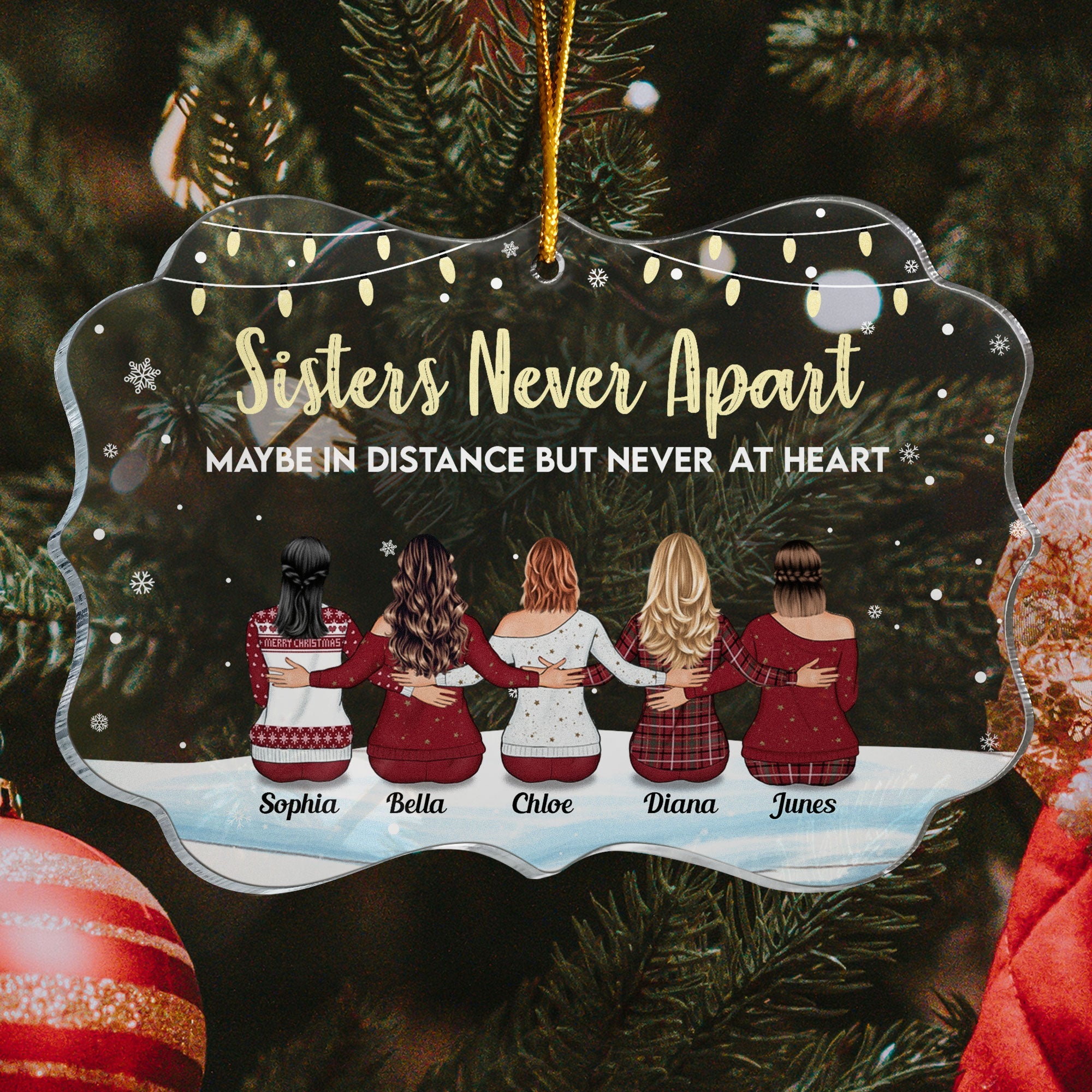 Sisters Never Apart In Heart - Personalized Acrylic Ornament