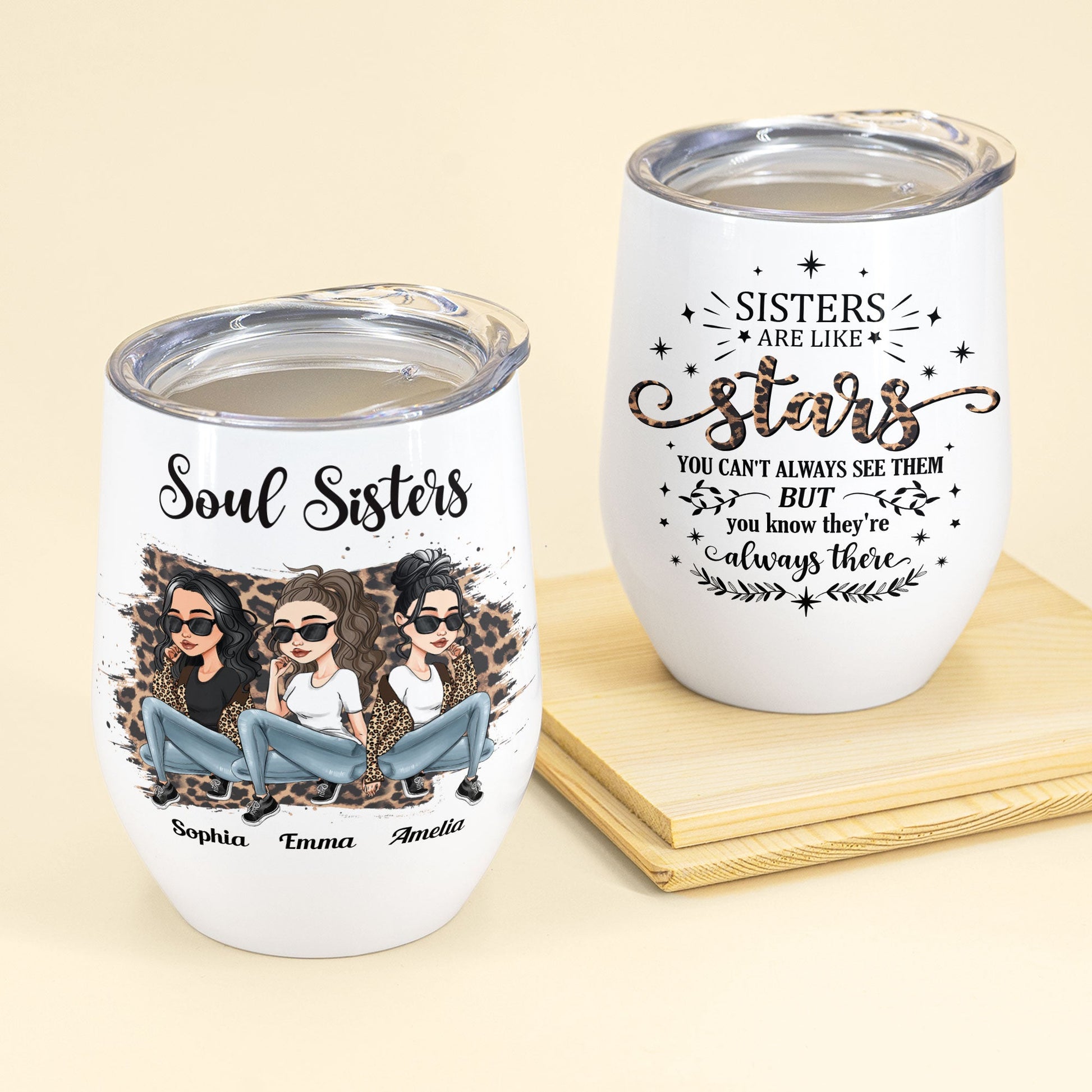 Sisters, Sistas Are Like Stars - Personalized Wine Tumbler - Birthday Gift For Sisters, Soul Sisters, Sistas