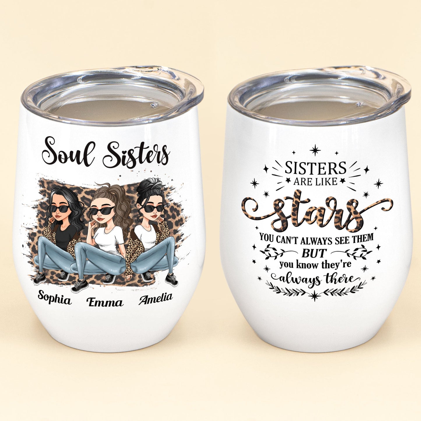 Sisters, Sistas Are Like Stars - Personalized Wine Tumbler - Birthday Gift For Sisters, Soul Sisters, Sistas