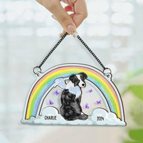 Sitting At The Rainbow Bridge - Personalized Window Hanging Suncatcher Ornament