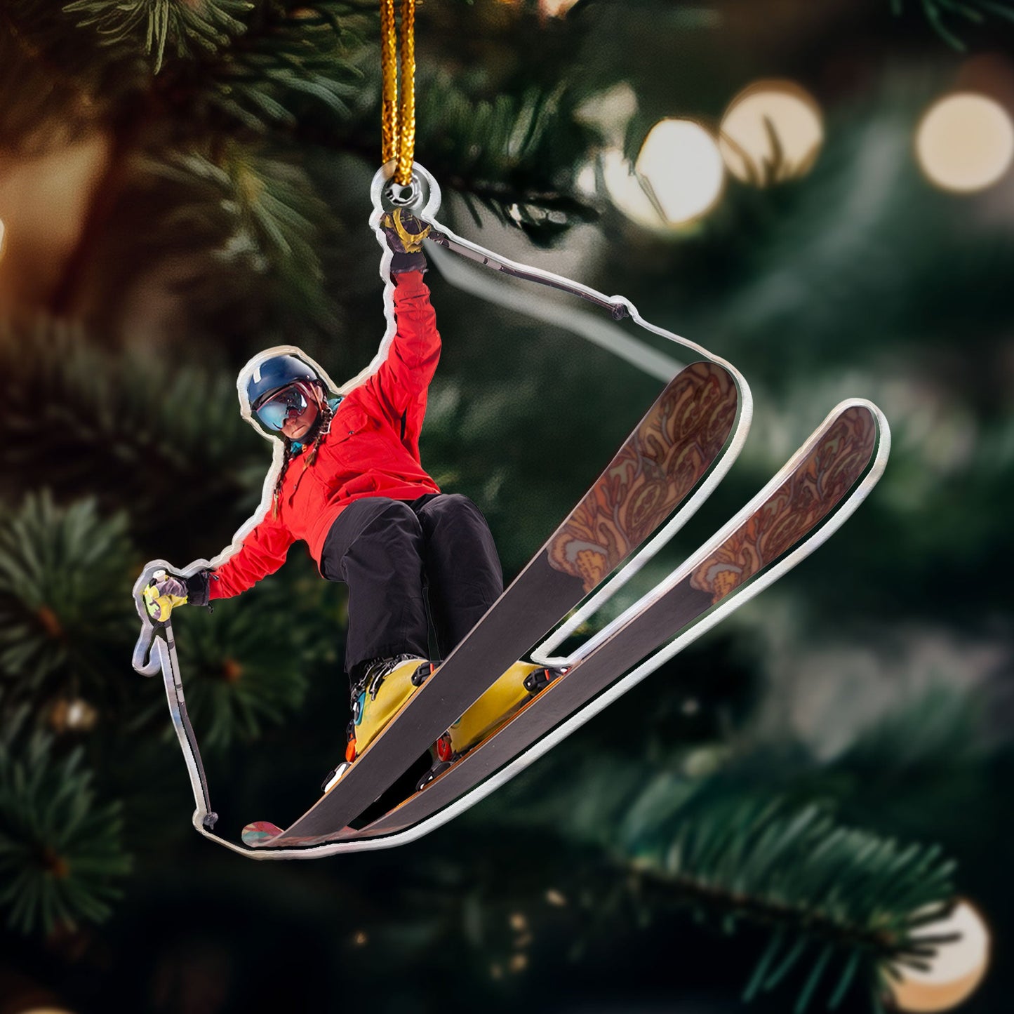 Skiing Gifts For Snow Skiers Family Friends - Personalized Acrylic Photo Ornament