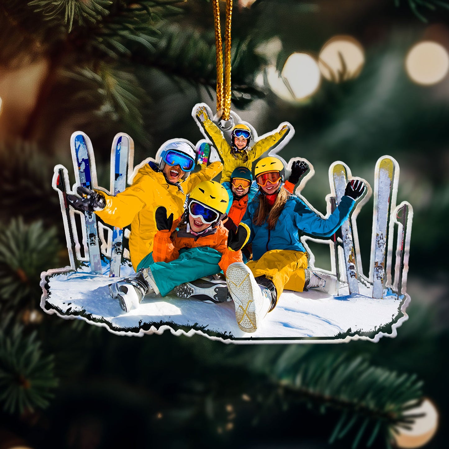 Skiing Gifts For Snow Skiers Family Friends - Personalized Acrylic Photo Ornament