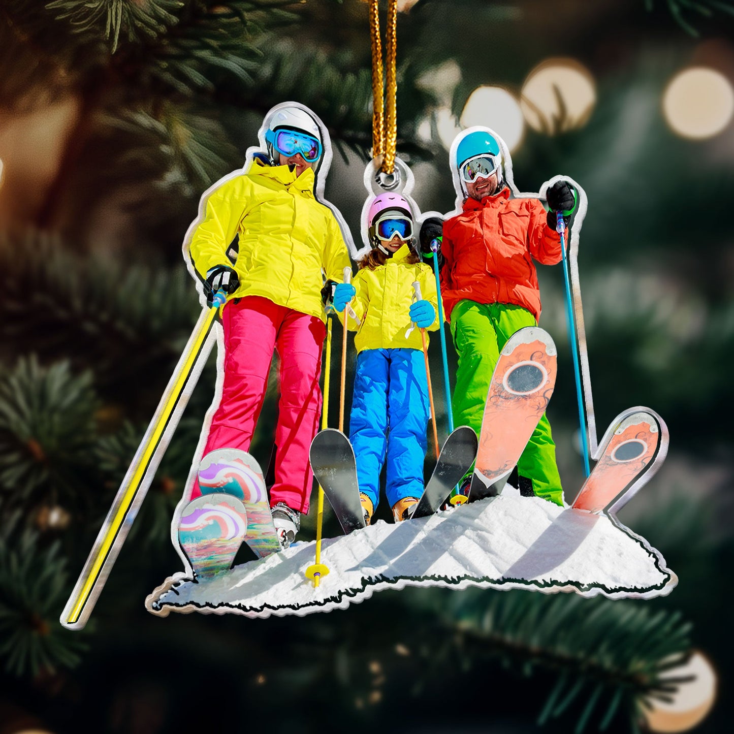 Skiing Gifts For Snow Skiers Family Friends - Personalized Acrylic Photo Ornament