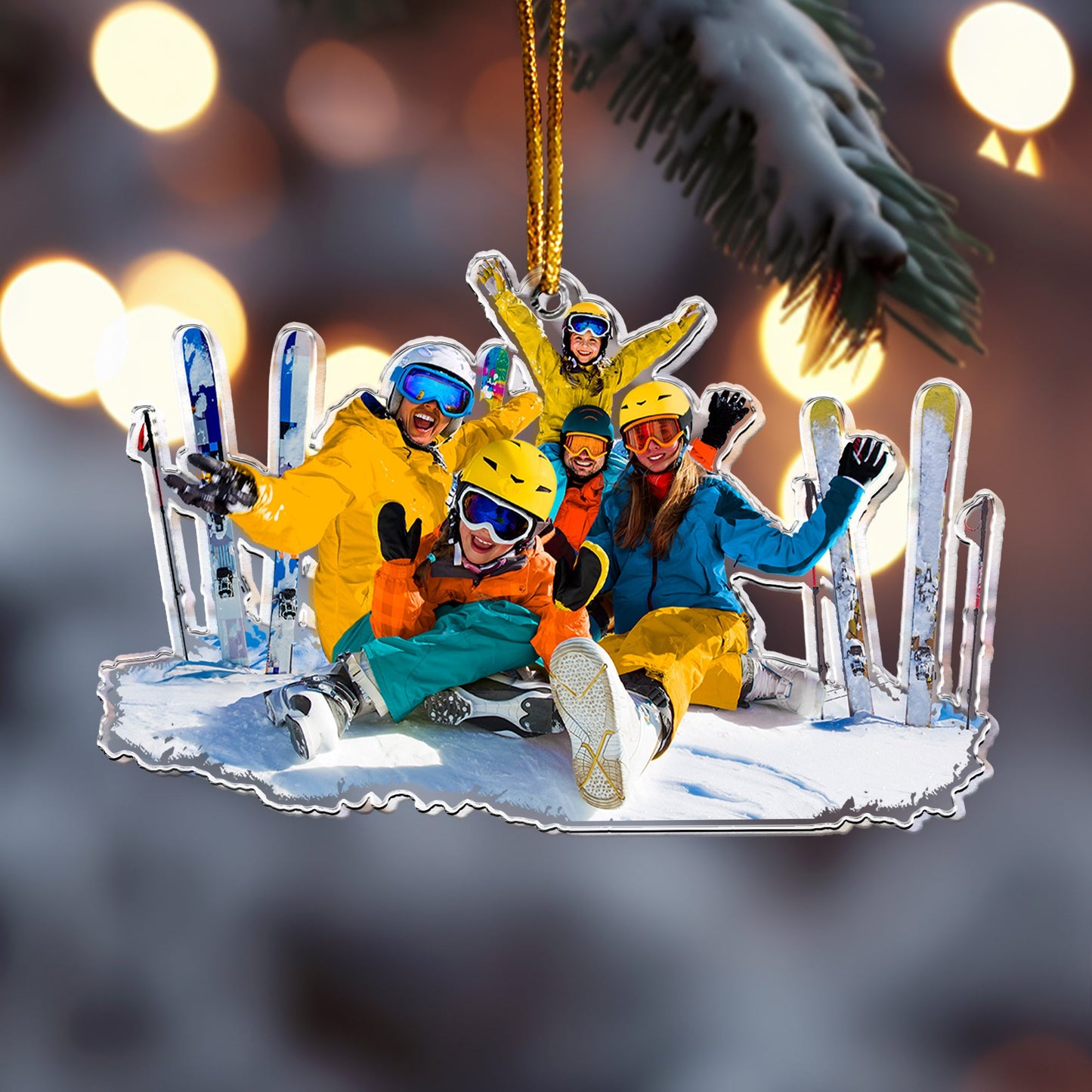 Skiing Gifts For Snow Skiers Family Friends - Personalized Acrylic Photo Ornament