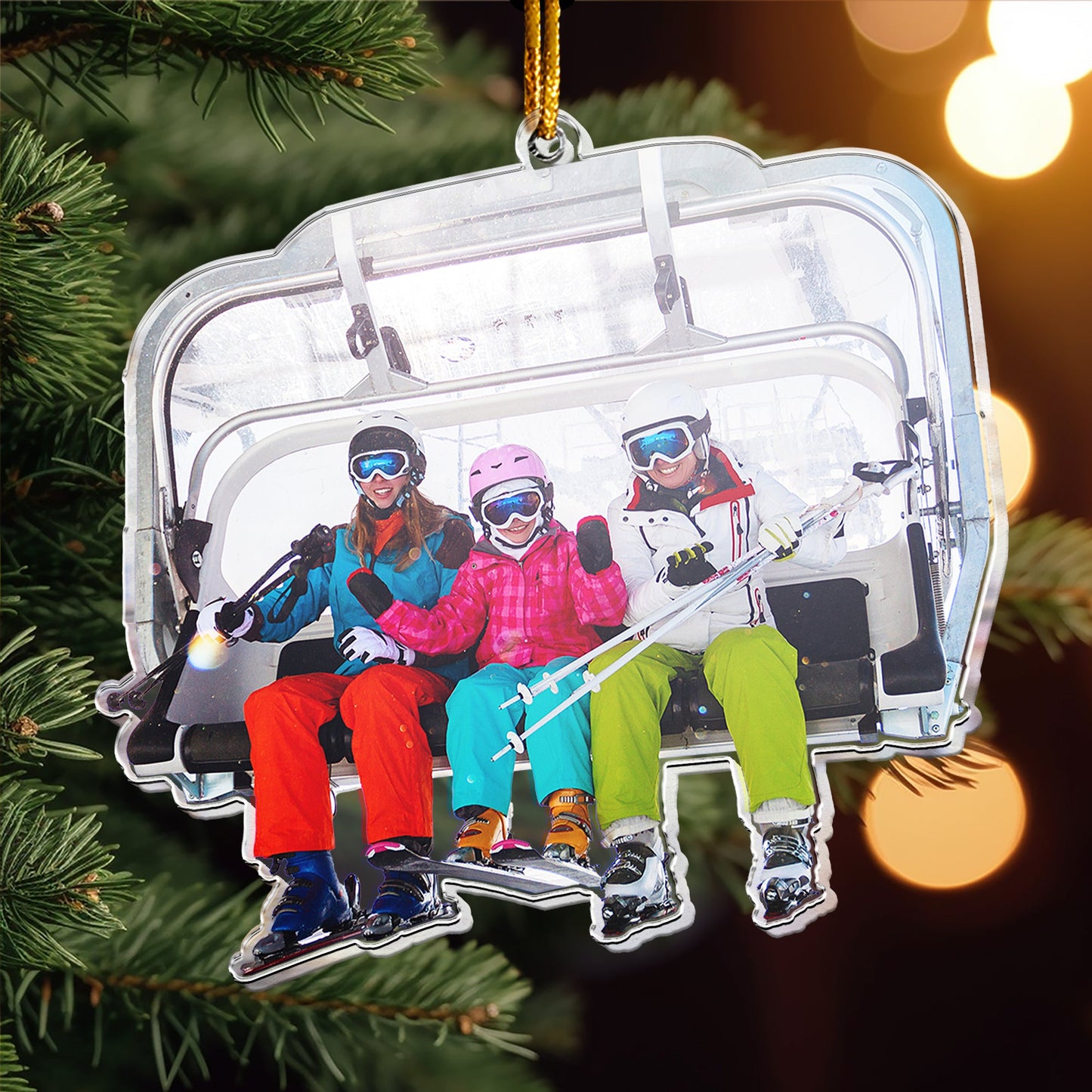 Skiing Gifts For Snow Skiers Family Friends - Personalized Acrylic Photo Ornament