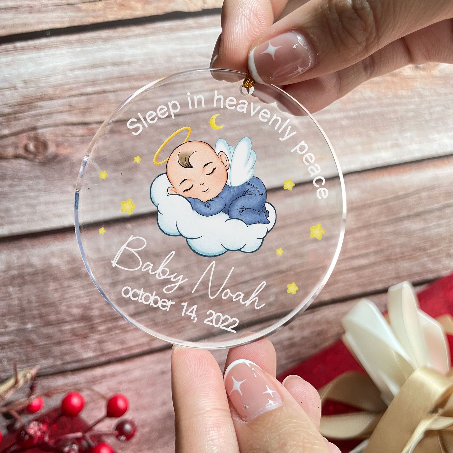 Sleep In Heavenly Peace,  Angel Baby - Personalized Circle Acrylic Ornament