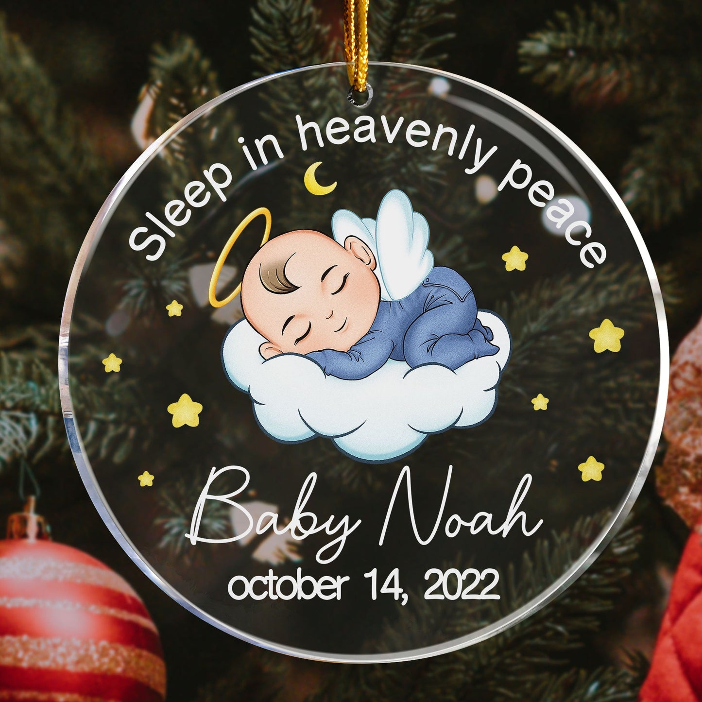 Sleep In Heavenly Peace,  Angel Baby - Personalized Circle Acrylic Ornament