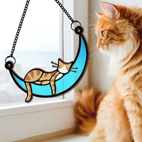 Sleeping Cat On Moon - Personalized Window Hanging Suncatcher Ornament