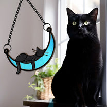 Sleeping Cat On Moon - Personalized Window Hanging Suncatcher Ornament