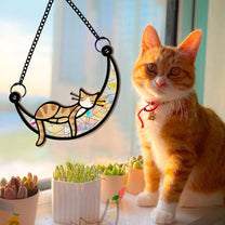 Sleeping Cat On Moon - Personalized Window Hanging Suncatcher Ornament