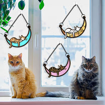 Sleeping Cat On Moon - Personalized Window Hanging Suncatcher Ornament