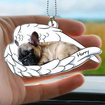 Sleeping Pet With Angel Wings - Personalized Car Photo Ornament