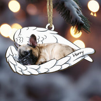 Sleeping Pet With Angel Wings - Personalized Wooden Photo Ornament