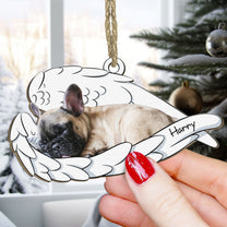 Sleeping Pet With Angel Wings - Personalized Wooden Photo Ornament