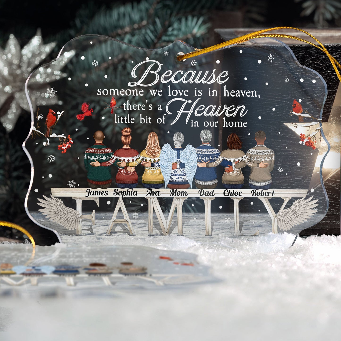 Someone We Love Is In Heaven - Personalized Acrylic Ornament - Christmas Memorial Gift For Family Members, Brothers, Sisters, Mom, Dad