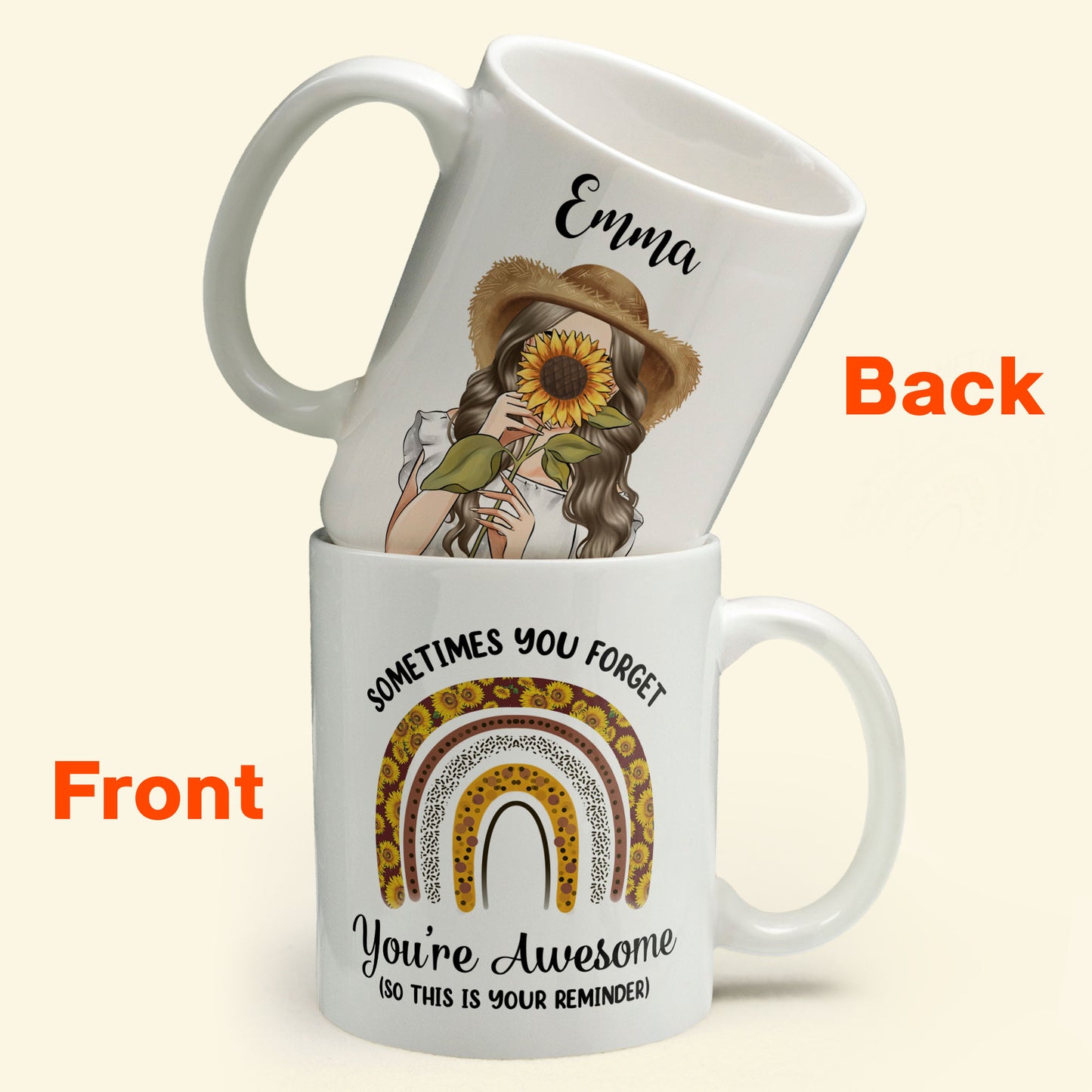 Sometimes You Forget You're Awesome  So This Is Your Reminder - Personalized Mug - Birthday Gift For Girl, Woman, Her - Sunflower Girl