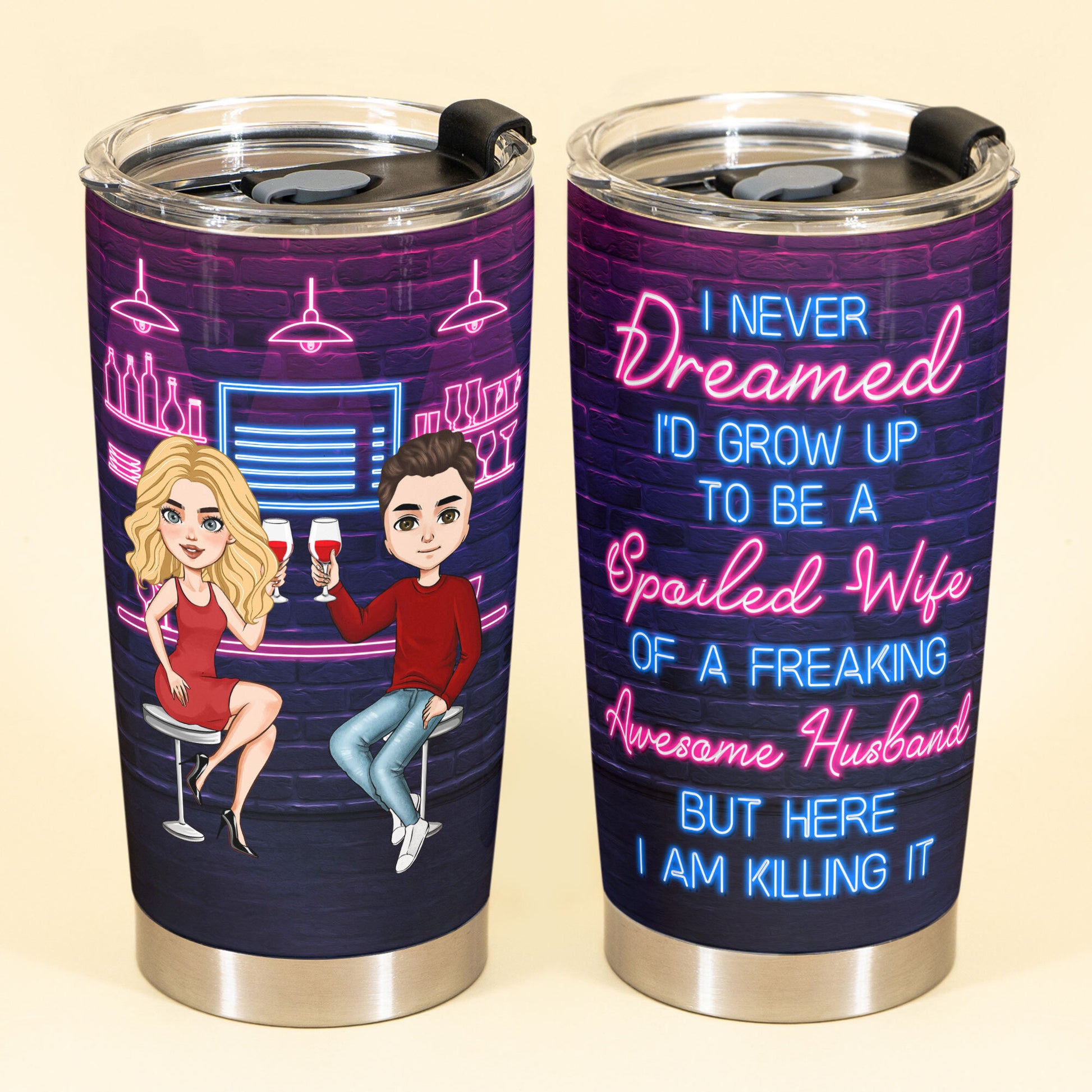 Spoiled Wife Of A Freaking Awesome Husband - Personalized Tumbler Cup - Birthday Gift For Wife Mother's Day Gift For Mom - Gift From Husband