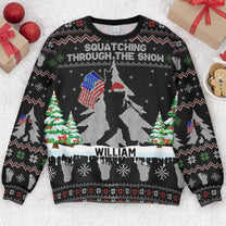 Squatching Through The Snow American Bigfoot - Personalized Ugly Sweater