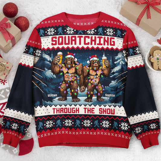 Squatching Through The Snow - Personalized Ugly Sweater