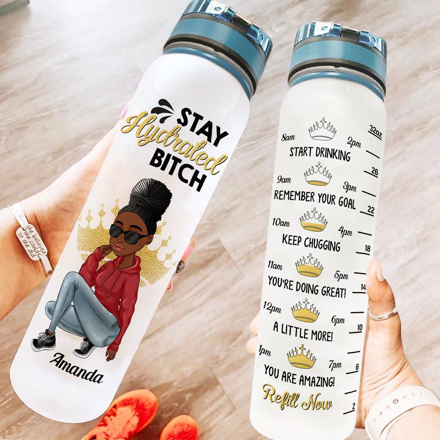 Stay Hydrated Bitch - Personalized Water Tracker Bottle - Birthday Gift For Her, Sista, Black Woman - Sassy Girls