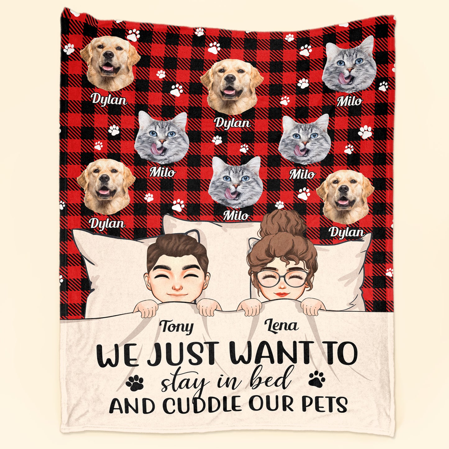Stay In Bed And Cuddle My Pets - Personalized Blanket - Christmas, Birthday, Funny Gift For Pet Lover, Dog Mom, Cat Mom, Dog Dad, Cat Dad