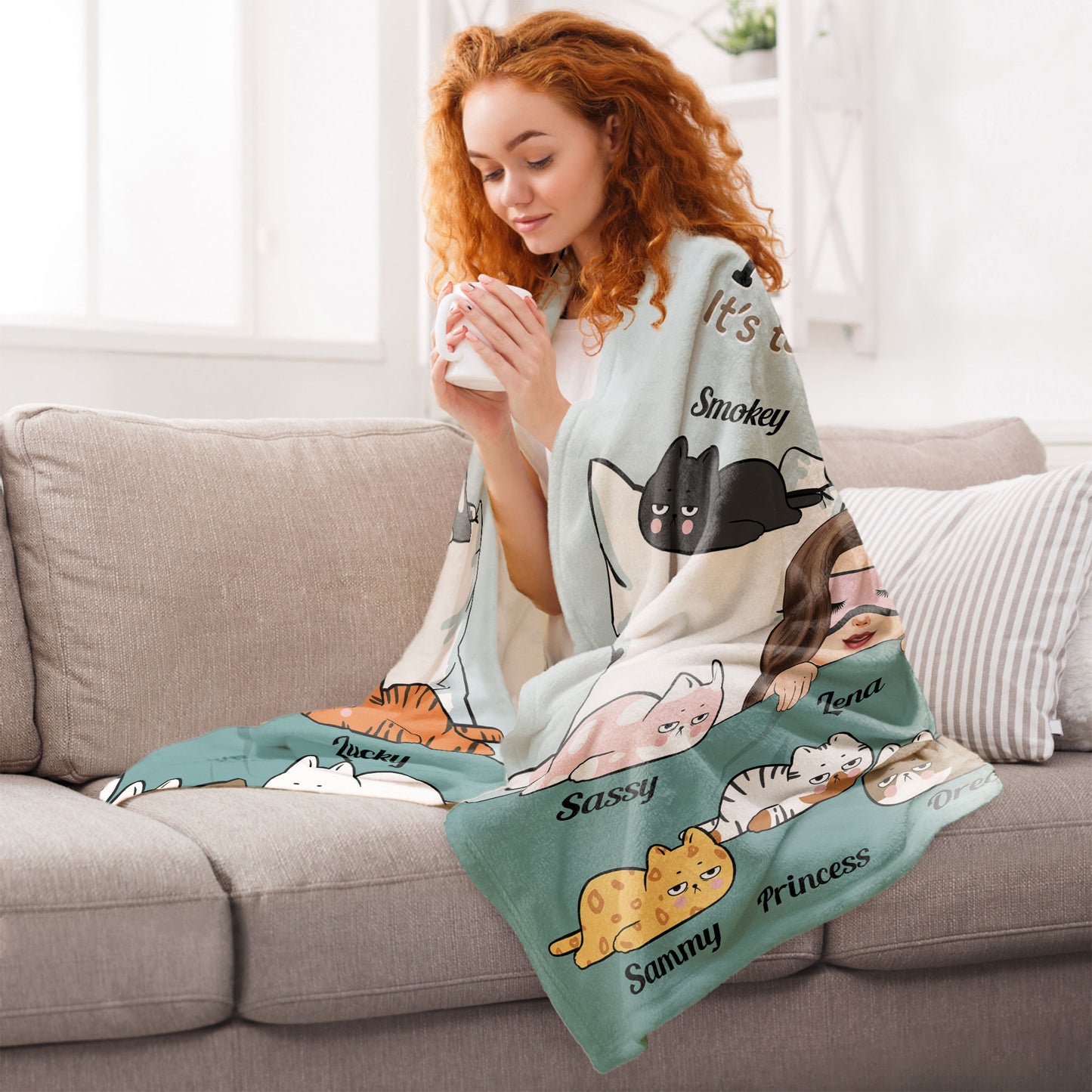 Stay In Bed With My Cats - Personalized Blanket - Birthday, Funny Gift For Cat Mom, Cat Lover
