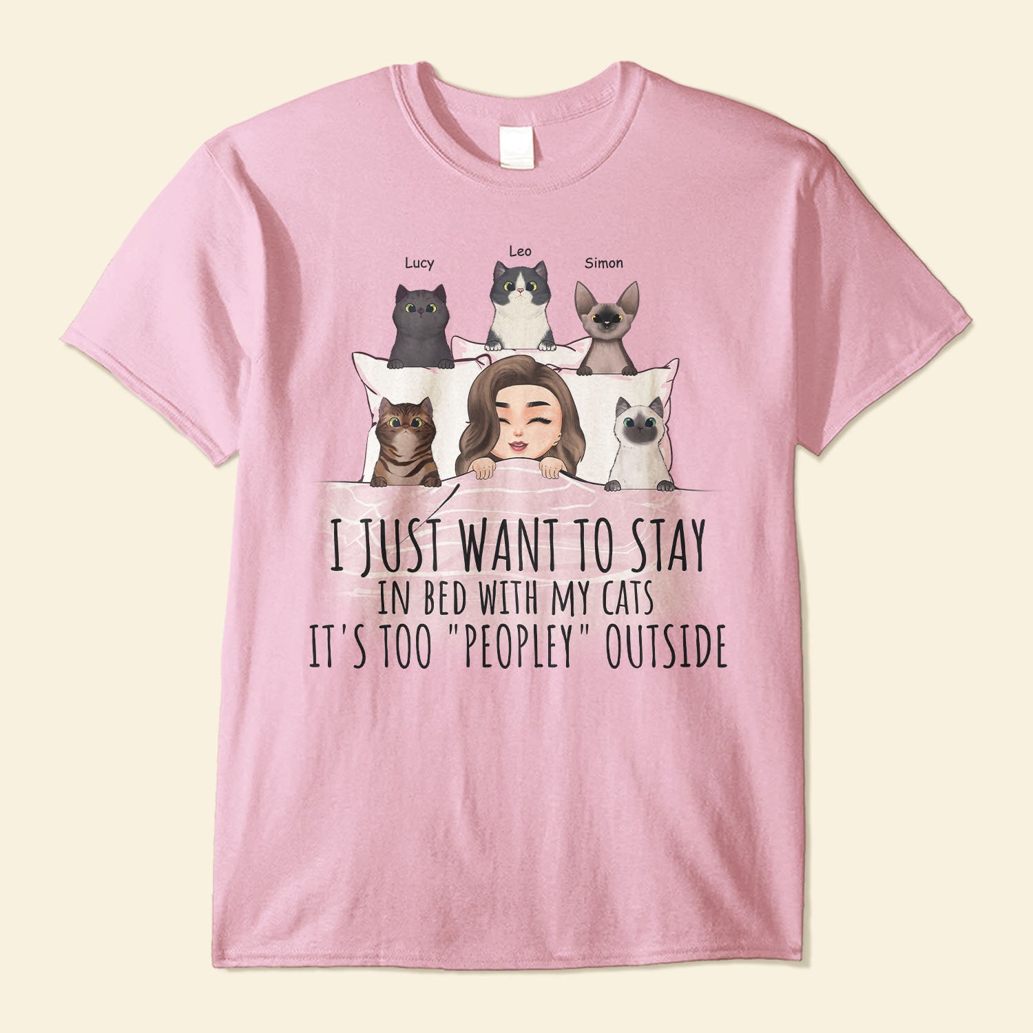 Stay In Bed With My Cats - Personalized Shirt - Birthday Gift For Cat Lover