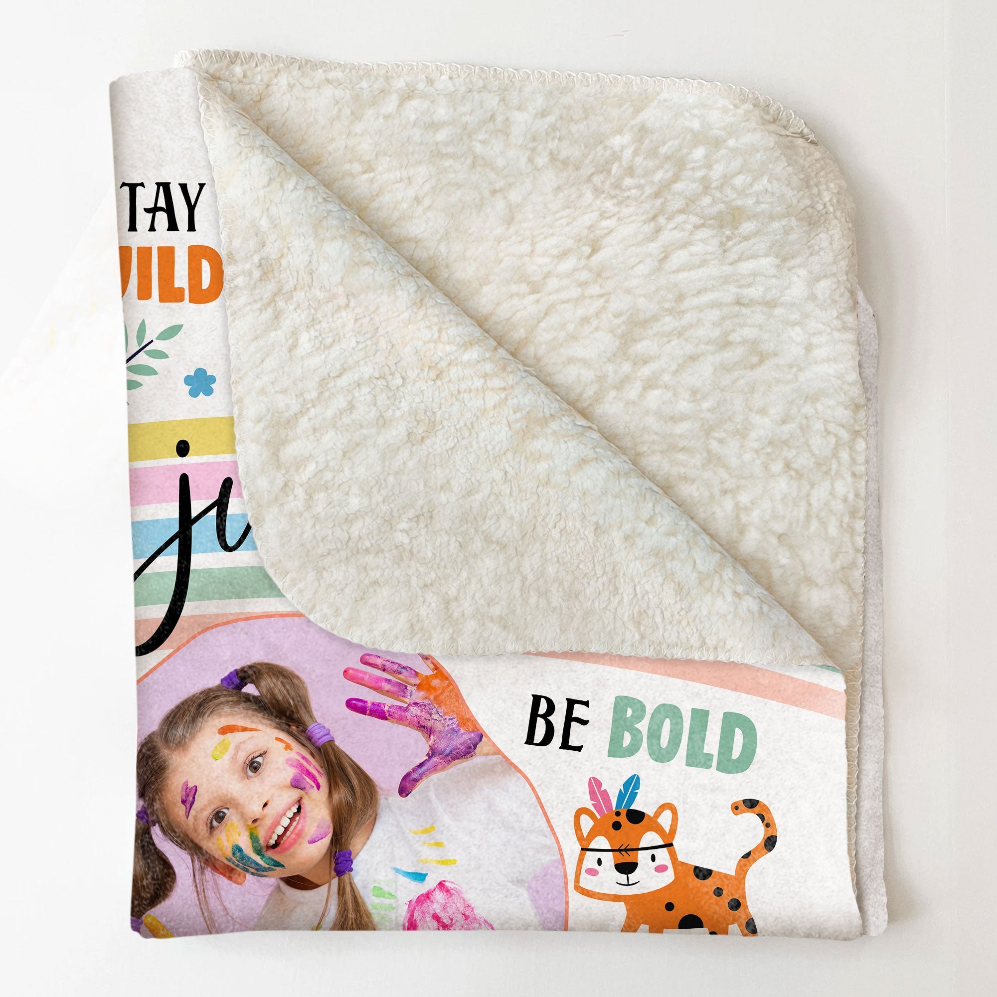 Stay Wild Affirmations For Kids With Safari Animals - Personalized Kid Photo Blanket